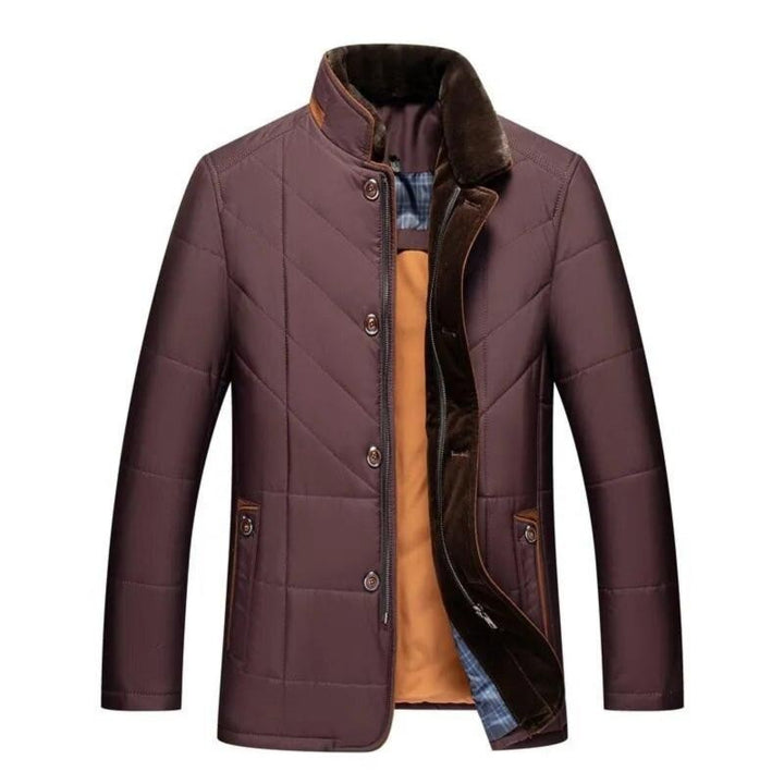 Wattierte Winterjacke bordeaux mit Stehkragen aus Kunstfell