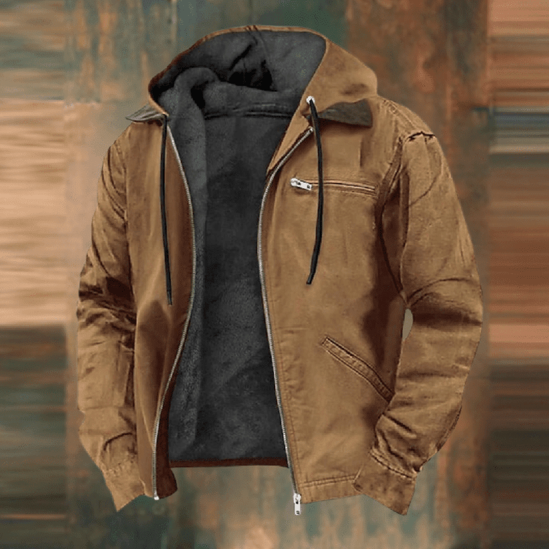 Braune Herren Winterjacke mit Kapuze und warmem Fleecefutter