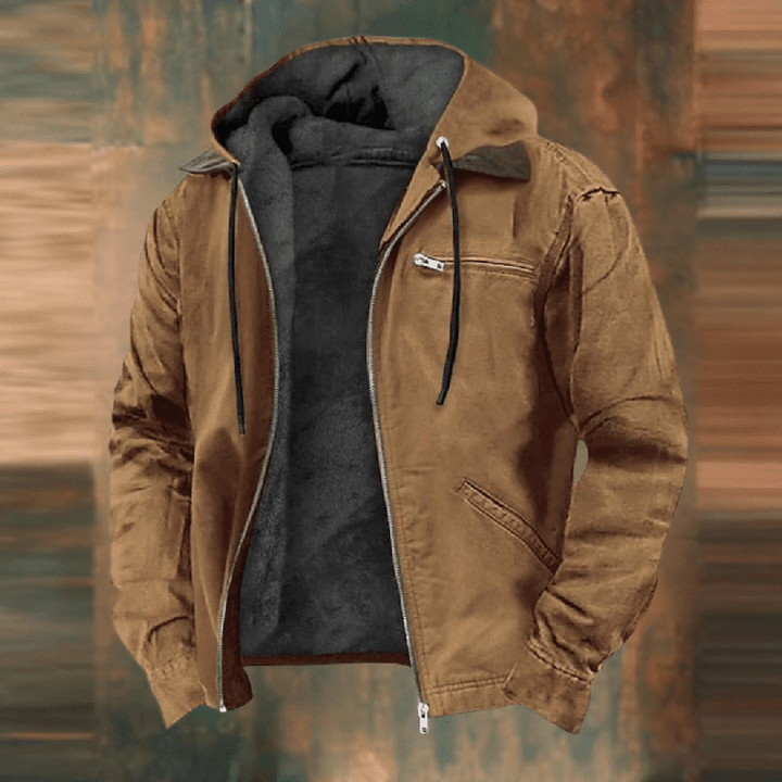 Braune Herren Winterjacke mit Kapuze und warmem Fleecefutter