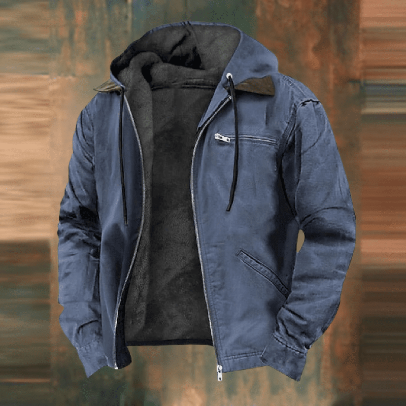 Blaue Herren Winterjacke mit Kapuze und kuscheligem Innenfutter