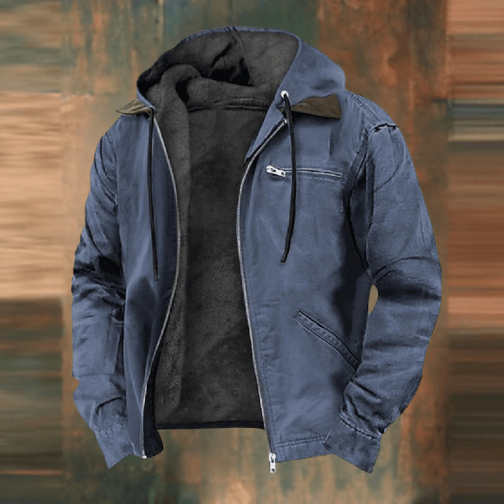 Blaue Herren Winterjacke mit Kapuze und kuscheligem Innenfutter