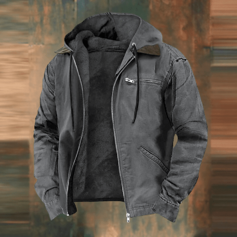 Graue Herren Winterjacke mit Kapuze und flauschigem Futter