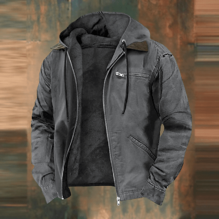 Graue Herren Winterjacke mit Kapuze und flauschigem Futter