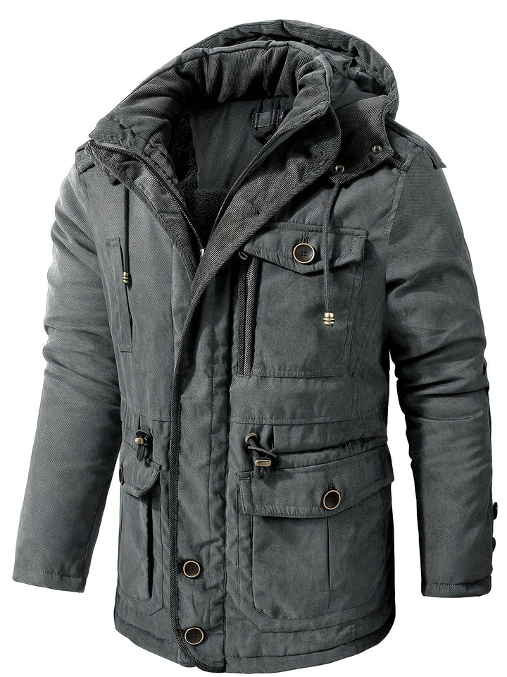 Graue Winterjacke mit Kapuze, Kordelzug und gefüttertem Innenmaterial
