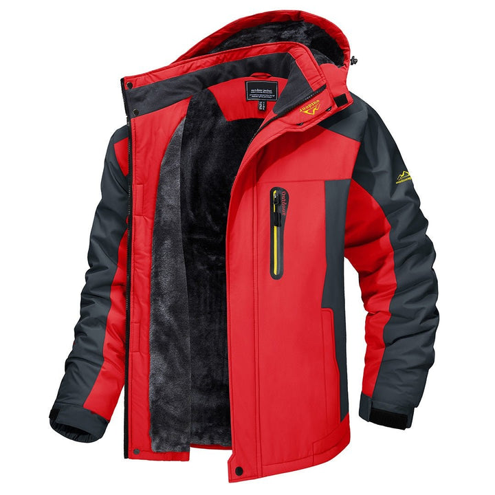 Rote Herren Winterjacke mit Kapuze und kuscheligem Innenfutter