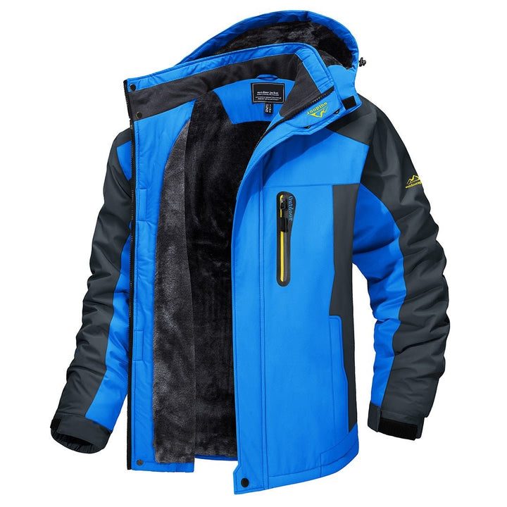 Blaue Herren Outdoorjacke mit Kapuze und flauschigem Fleecefutter