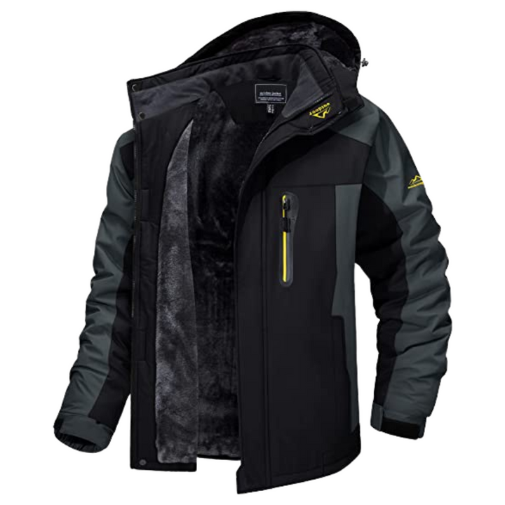 Schwarze Herren Winterjacke mit Kapuze und plüschigem Innenfutter