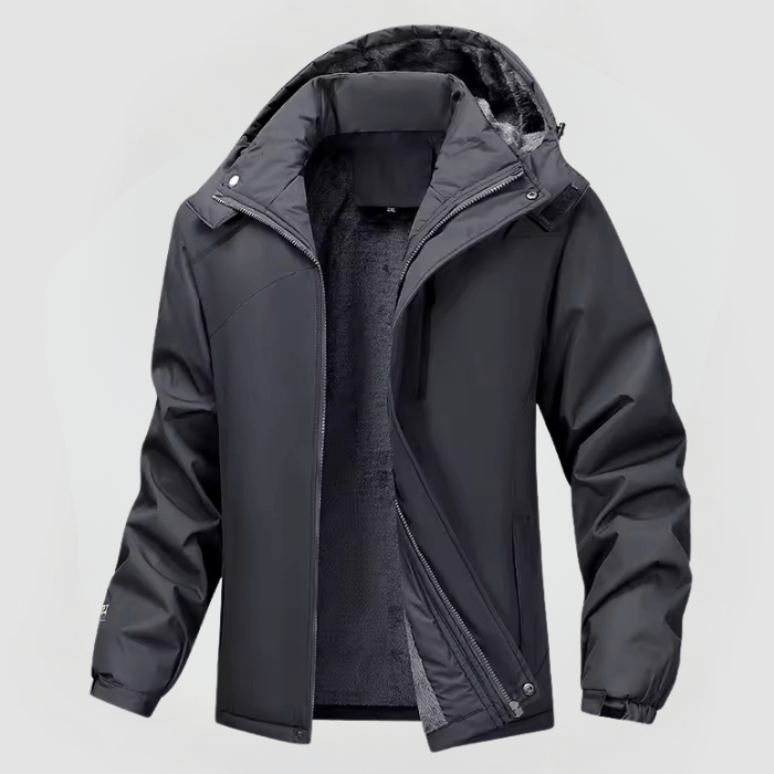 Dunkelgraue Winterjacke mit Kapuze und kuscheligem Fleecefutter für Herren