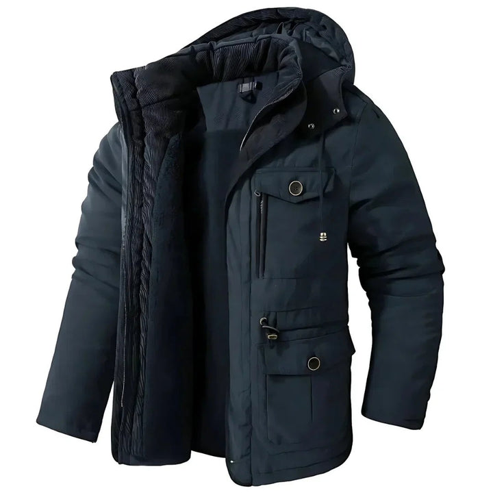 Marineblaue wind- und wasserdichte Winterjacke mit Fleecefutter