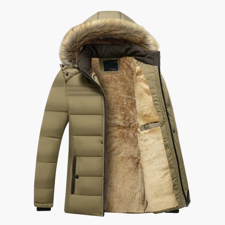Winterjacke khaki mit Fellkapuze und flauschigem Innenfutter