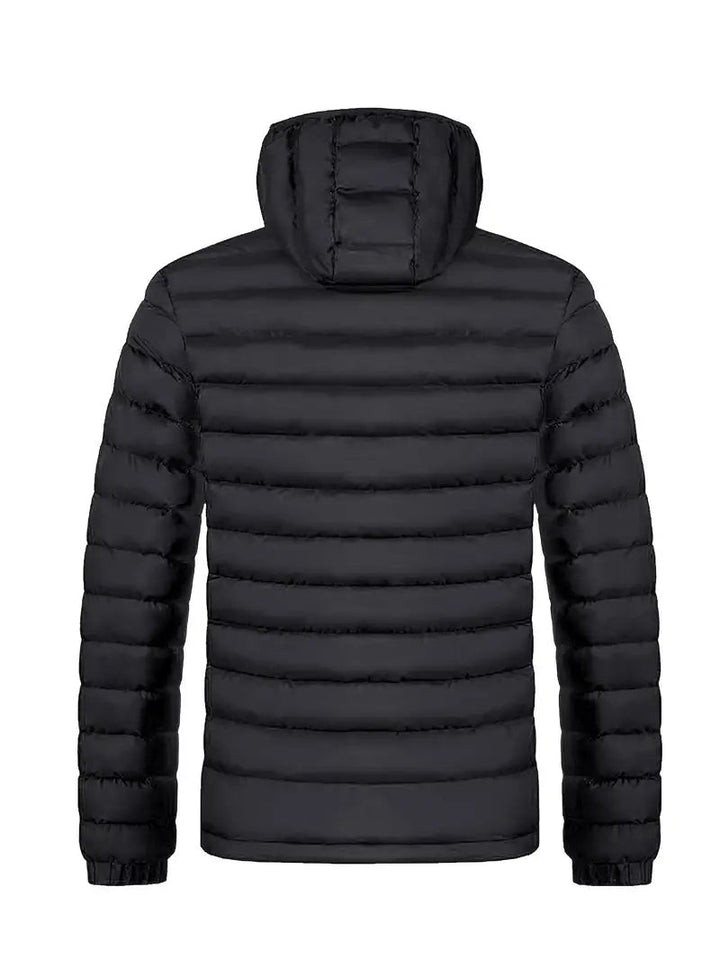 Schwarze Kapuzenjacke von hinten mit durchgehender Steppung