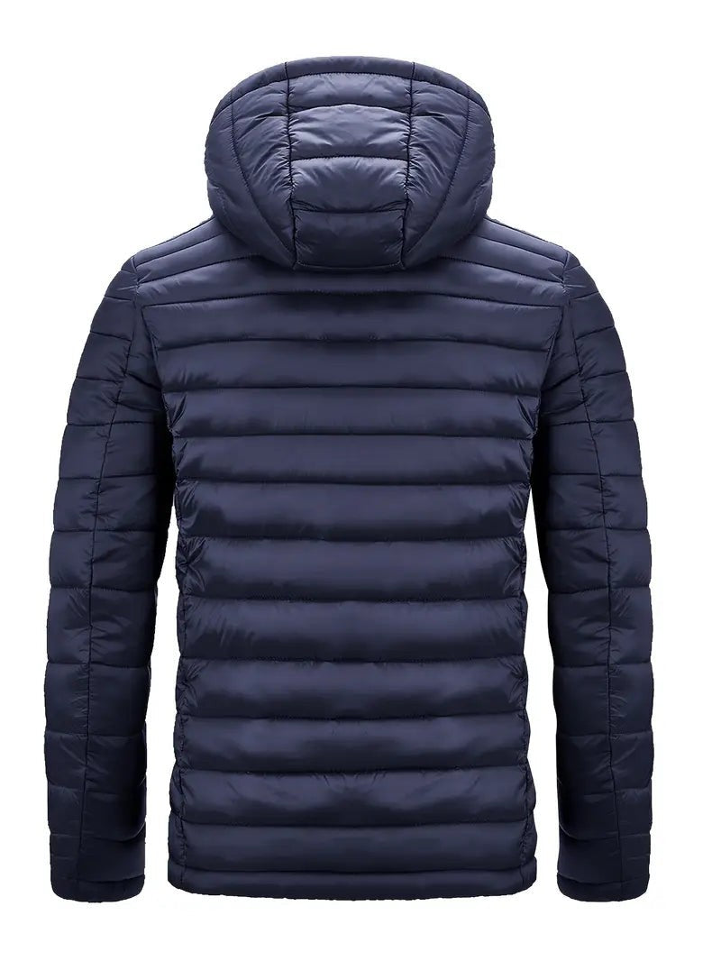 Marineblaue Kapuzenjacke von hinten mit strukturierter Steppnaht