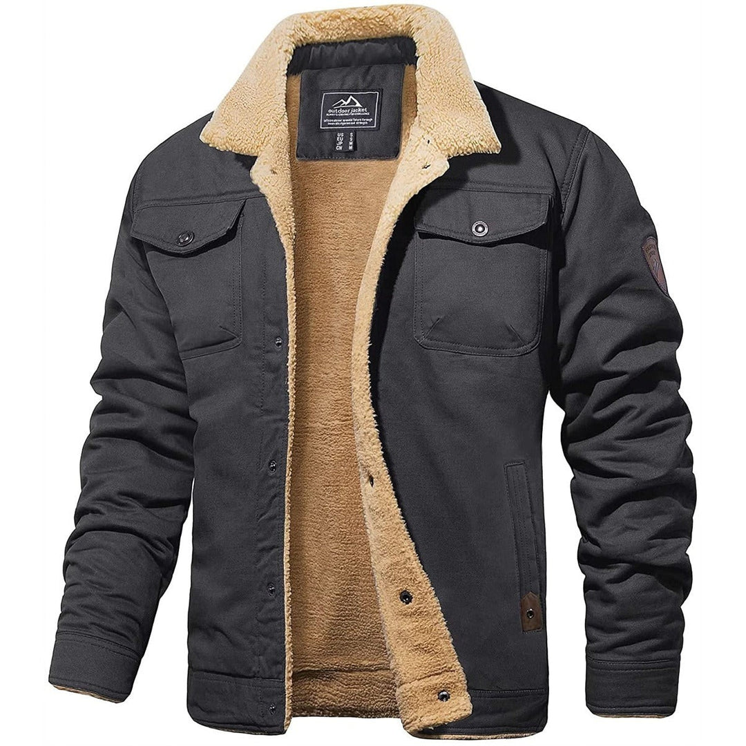 Fleecejacke für Herren in Anthrazit mit kuscheligem Fellkragen