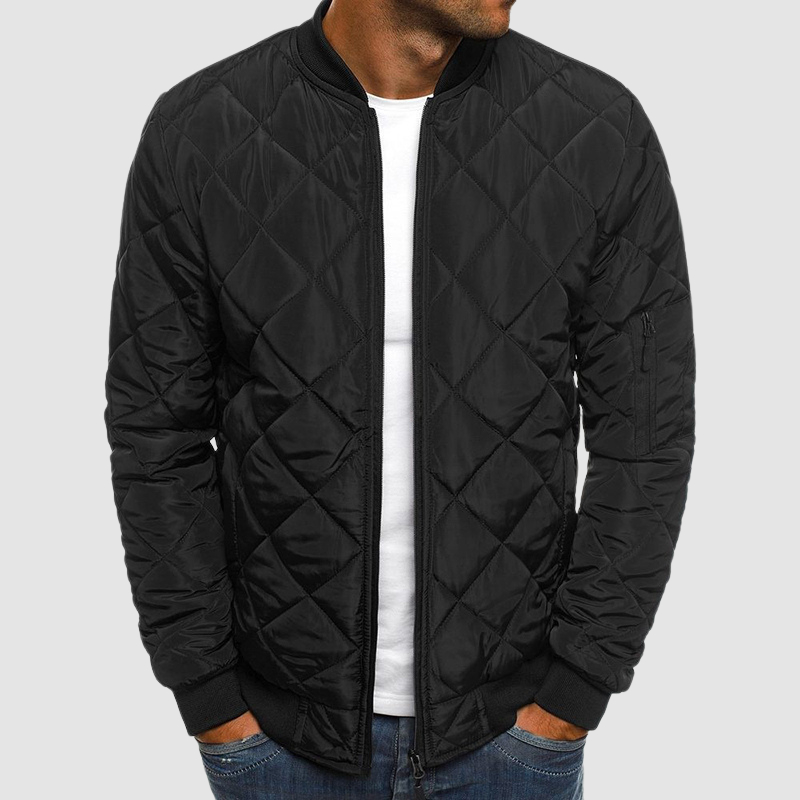 Schwarze Steppjacke für Herren mit Rautenmuster und Rippbündchen