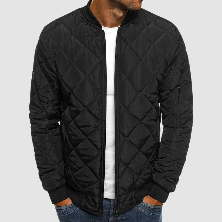 Schwarze Steppjacke für Herren mit Rautenmuster und Rippbündchen