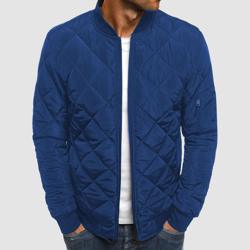 Blaue Herren-Steppjacke im Rautenmuster mit Reißverschluss