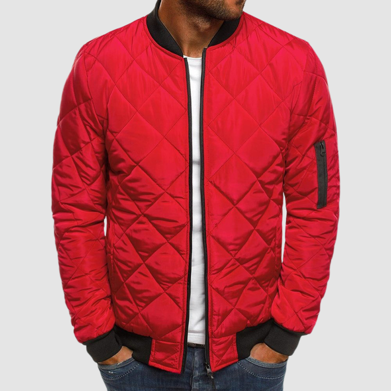 Rote gesteppte Winterjacke für Herren mit Kontrastbündchen