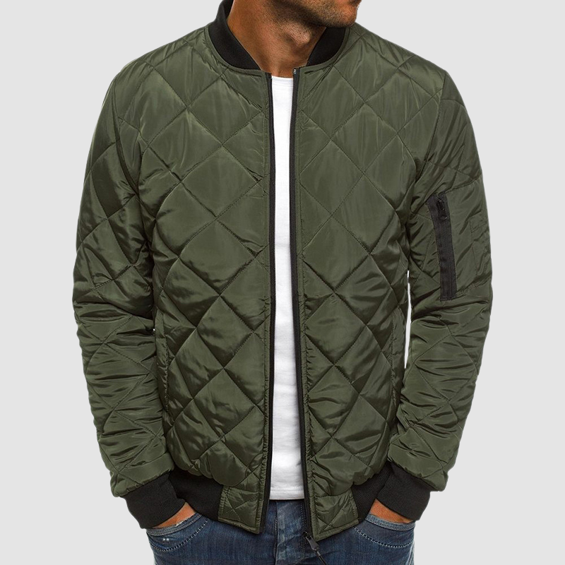 Olivgrüne Steppjacke für Herren mit Rautensteppung und Ärmeltasche