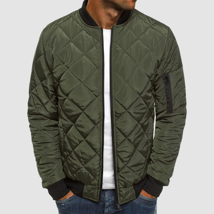 Olivgrüne Steppjacke für Herren mit Rautensteppung und Ärmeltasche