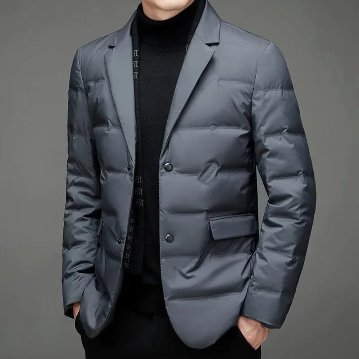 Graue gesteppte Steppjacke mit Sakko-Kragen für Herren im Winter