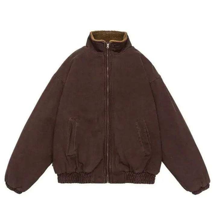 Braune Herren-Winterjacke mit Stehkragen und Reißverschluss, Vorderansicht