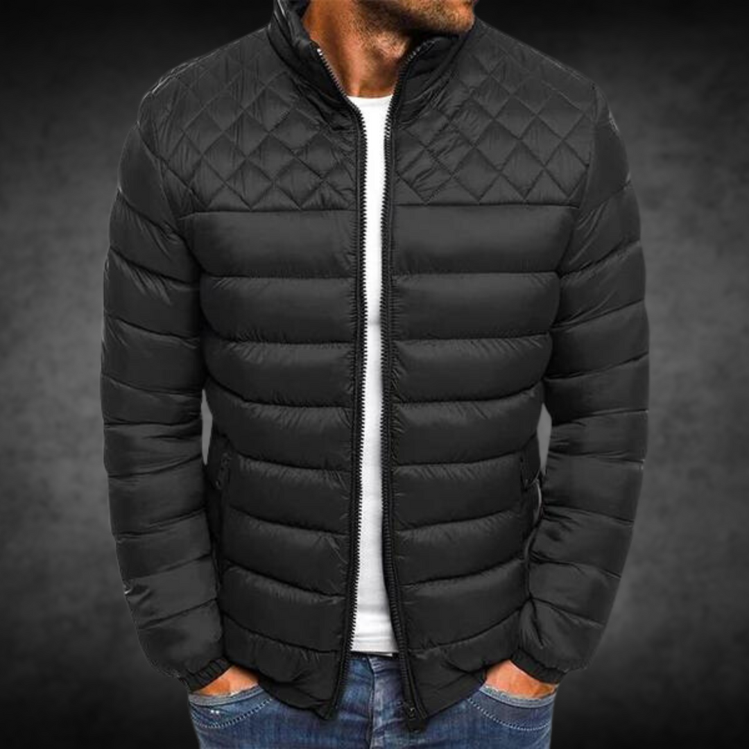 Schwarze Herren-Steppjacke mit gestepptem Design und Stehkragen