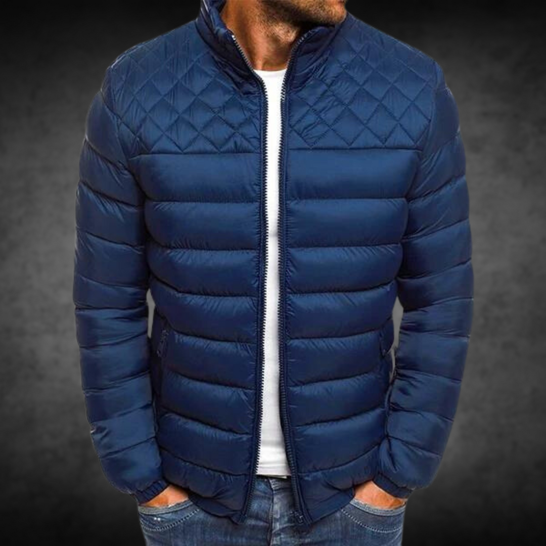 Dunkelblaue Winterjacke für Herren mit Reißverschluss und Steppmuster