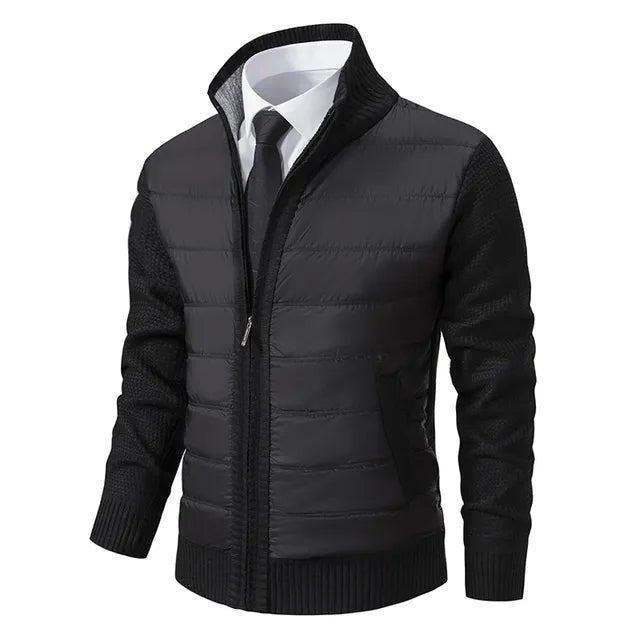 Schwarze Herren Steppjacke mit Strickärmeln und Stehkragen