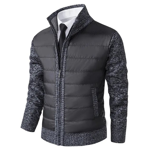 Graue Steppjacke mit meliertem Strickärmel für Herren