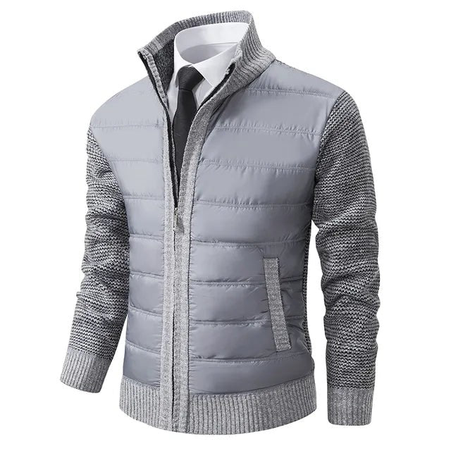 Hellgraue gesteppte Cardigan Jacke mit Strickdetails