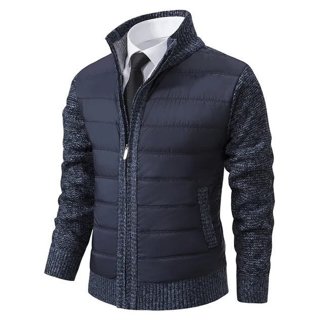 Dunkelblaue Steppjacke mit meliertem Strickeinsatz für Herren