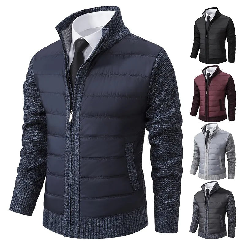 Marineblaue Herren Cardigan Jacke mit Reißverschluss und Strickärmeln