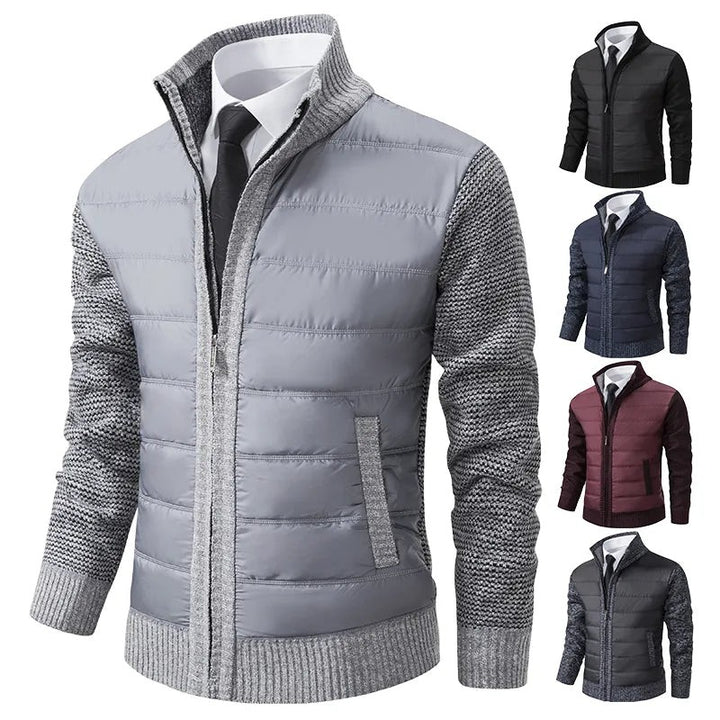 Weinrote gesteppte Cardigan Jacke mit Strickärmeln, mehrere Farben