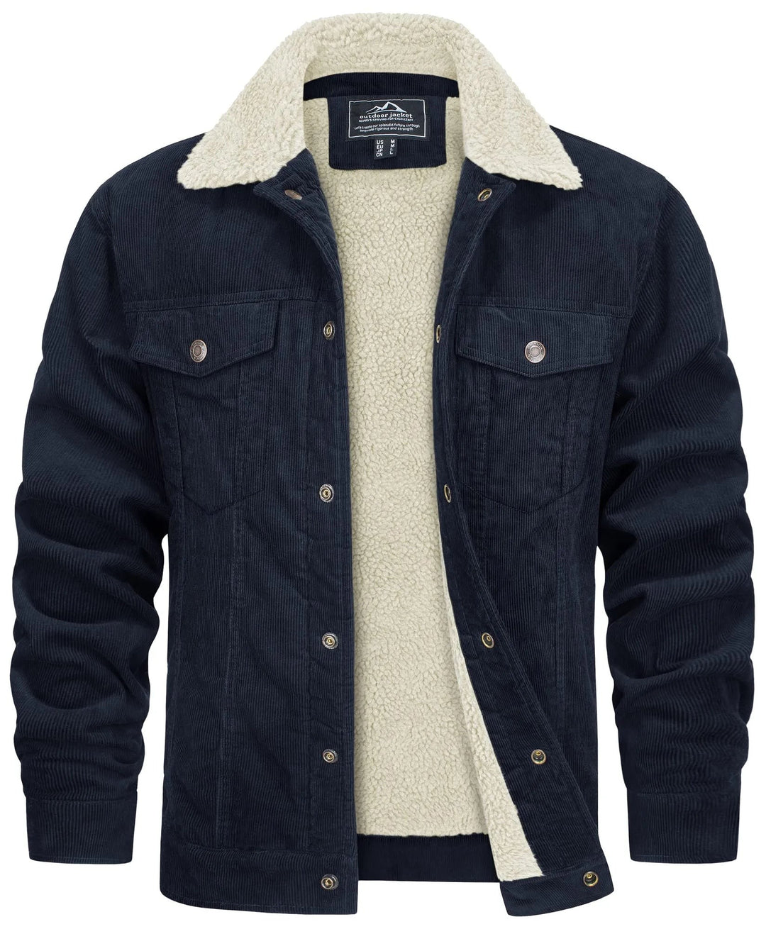 Dunkelblaue Cordjacke mit Sherpa-Kragen und Fellfutter für Herren