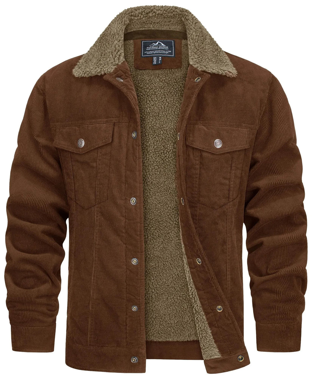 Braune Cordjacke mit Teddyfutter und Fellkragen für Herren