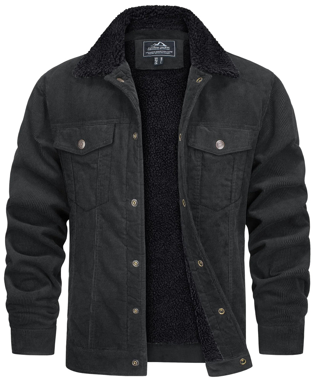 Anthrazitfarbene Cordjacke mit dunklem Sherpa-Kragen für Herren
