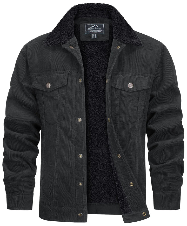 Anthrazitfarbene Cordjacke mit dunklem Sherpa-Kragen für Herren