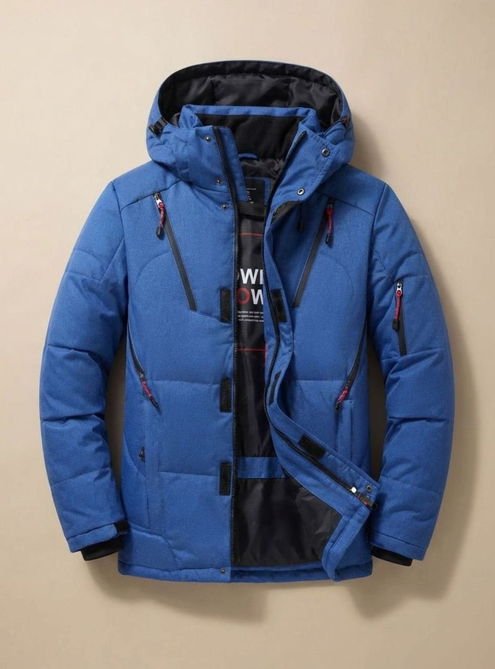 Blaue Herren Winterjacke mit abnehmbarer Kapuze und Reißverschlusstaschen