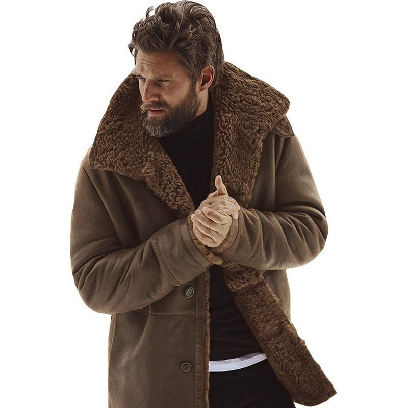 Herren Winterparka in Braun mit kuscheligem Fellkragen und Knopfleiste