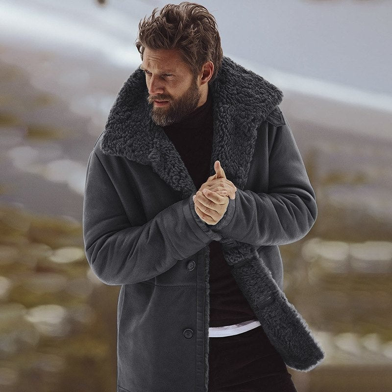 Anthrazitfarbener Winterparka mit warmer Fellfütterung und Kapuze